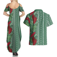 Women's Day Samoa Malu Tattoo Inspired Mix Teuila Couples Matching Summer Maxi Dress and Hawaiian Shirt Sage Green LT7 - Polynesian Pride