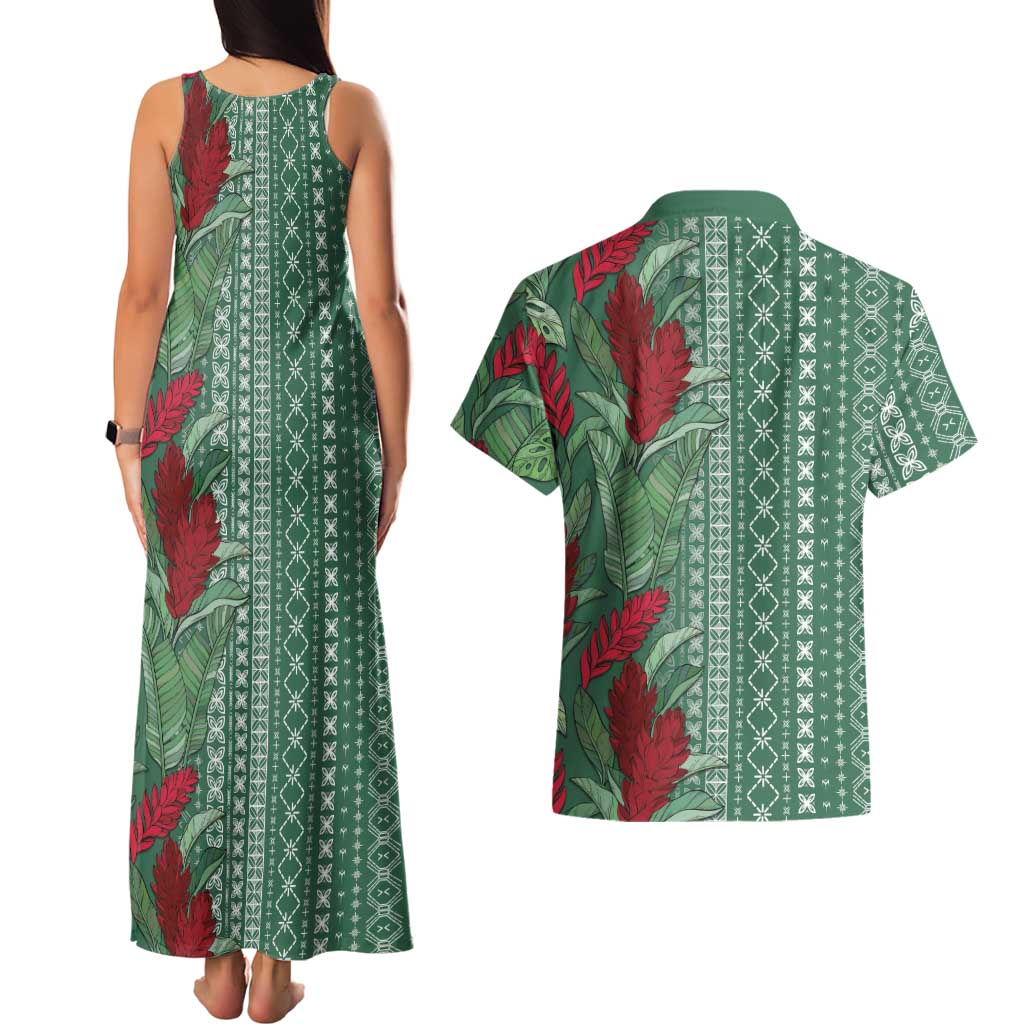 Women's Day Samoa Malu Tattoo Inspired Mix Teuila Couples Matching Tank Maxi Dress and Hawaiian Shirt Sage Green LT7 - Polynesian Pride