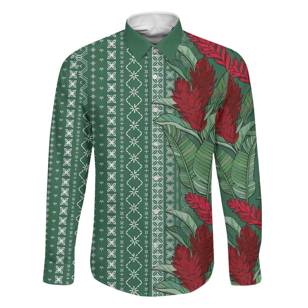 Women's Day Samoa Malu Tattoo Inspired Mix Teuila Family Matching Long Sleeve Bodycon Dress and Hawaiian Shirt Sage Green LT7 Dad's Shirt - Long Sleeve Sage Green - Polynesian Pride