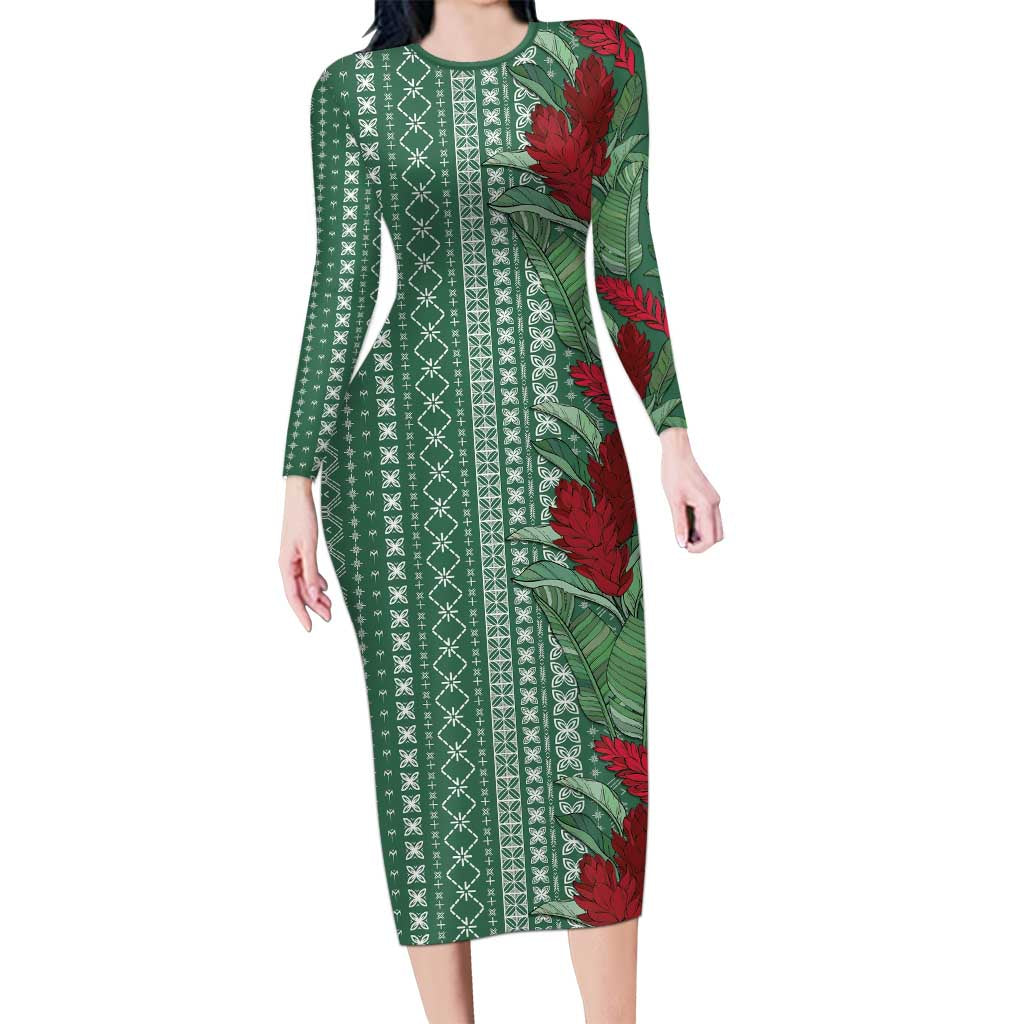 Women's Day Samoa Malu Tattoo Inspired Mix Teuila Family Matching Long Sleeve Bodycon Dress and Hawaiian Shirt Sage Green LT7 Mom's Dress Sage Green - Polynesian Pride