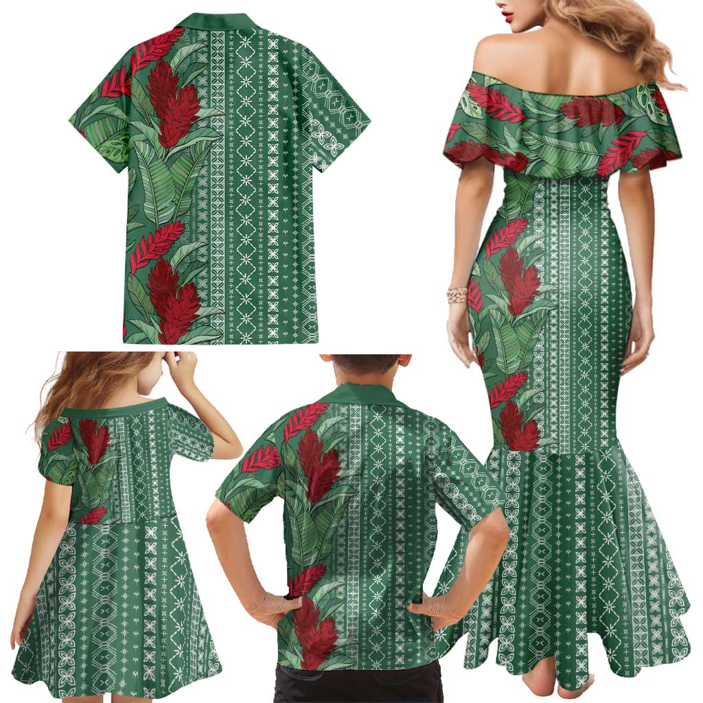 Women's Day Samoa Malu Tattoo Inspired Mix Teuila Family Matching Mermaid Dress and Hawaiian Shirt Sage Green LT7 - Polynesian Pride