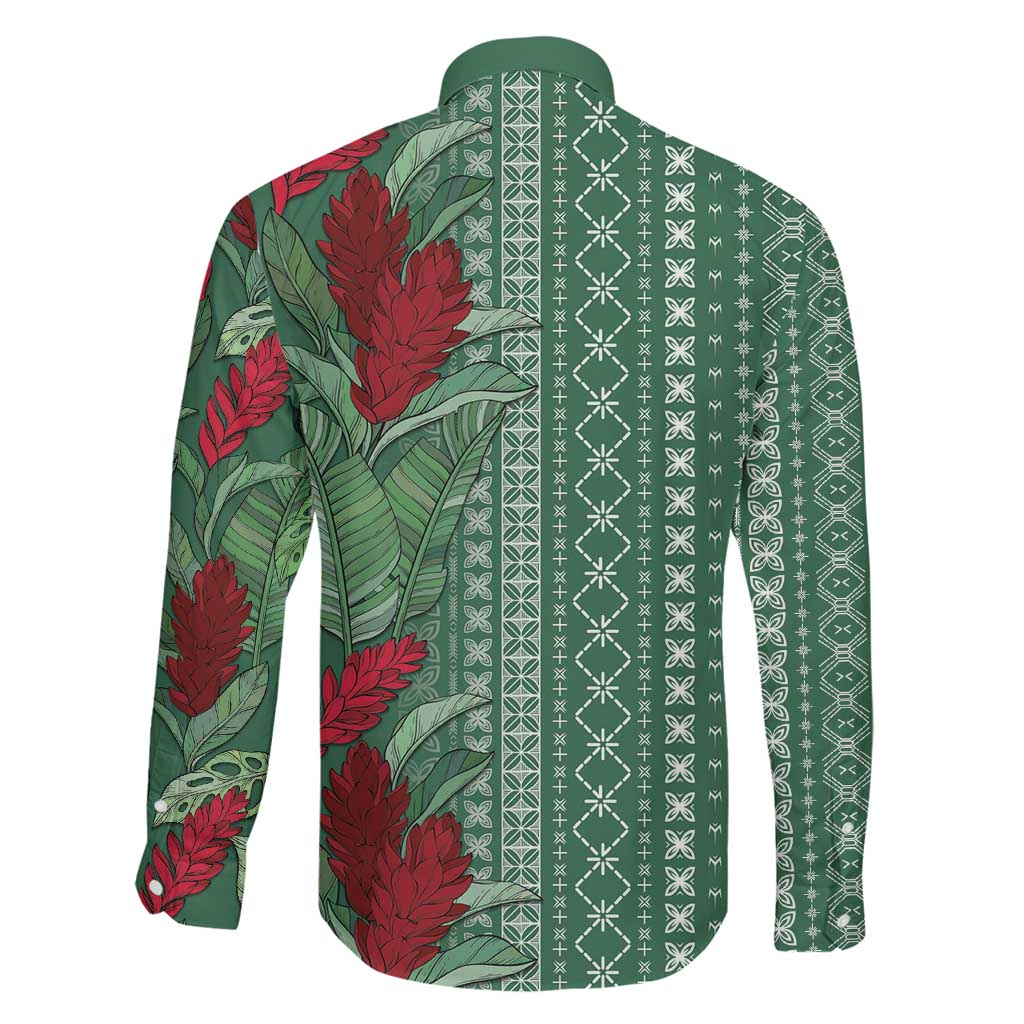 Women's Day Samoa Malu Tattoo Inspired Mix Teuila Family Matching Off The Shoulder Long Sleeve Dress and Hawaiian Shirt Sage Green LT7 - Polynesian Pride