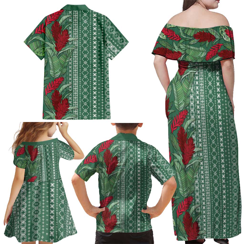 Women's Day Samoa Malu Tattoo Inspired Mix Teuila Family Matching Off Shoulder Maxi Dress and Hawaiian Shirt Sage Green LT7 - Polynesian Pride