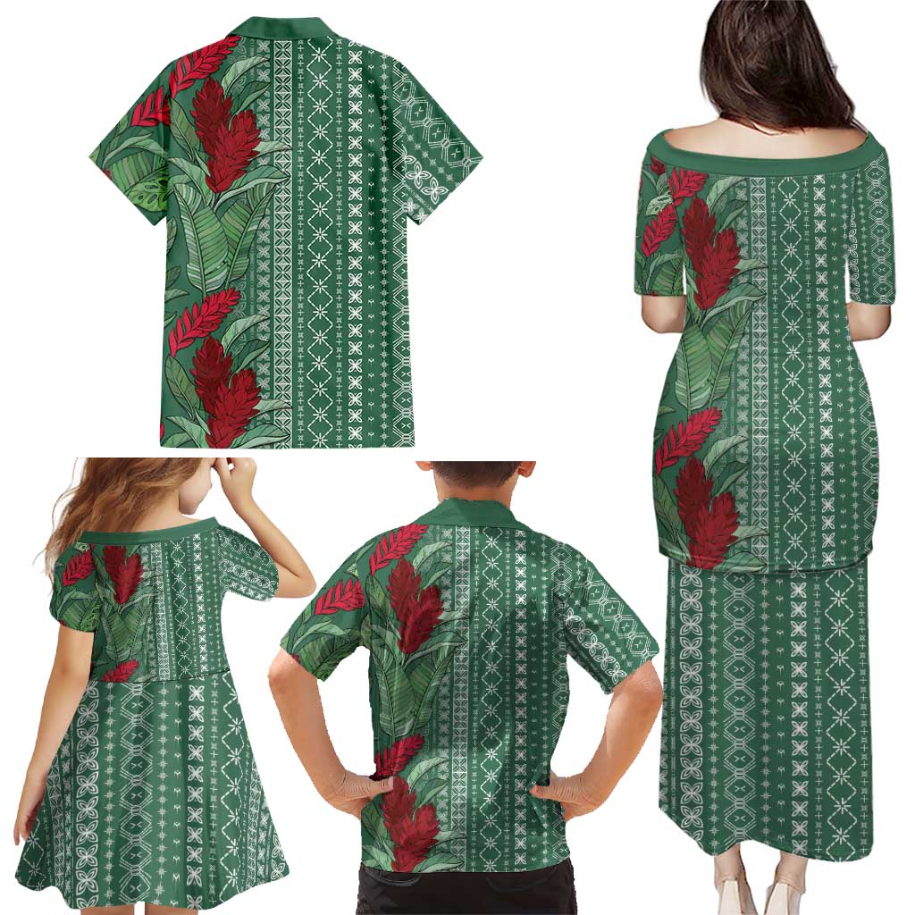 Women's Day Samoa Malu Tattoo Inspired Mix Teuila Family Matching Puletasi and Hawaiian Shirt Sage Green LT7 - Polynesian Pride
