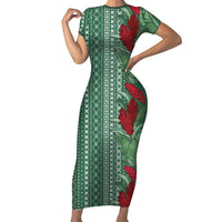 Women's Day Samoa Malu Tattoo Inspired Mix Teuila Family Matching Short Sleeve Bodycon Dress and Hawaiian Shirt Sage Green LT7 Mom's Dress Sage Green - Polynesian Pride