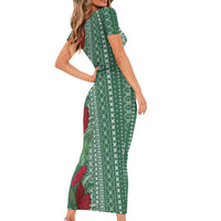 Women's Day Samoa Malu Tattoo Inspired Mix Teuila Family Matching Short Sleeve Bodycon Dress and Hawaiian Shirt Sage Green LT7 - Polynesian Pride