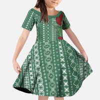Women's Day Samoa Malu Tattoo Inspired Mix Teuila Family Matching Tank Maxi Dress and Hawaiian Shirt Sage Green LT7 Daughter's Dress Sage Green - Polynesian Pride