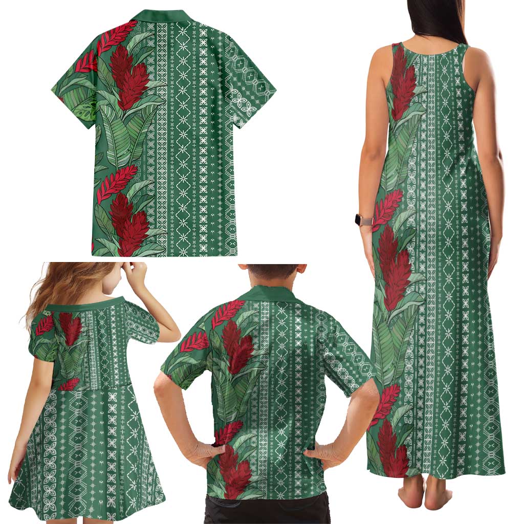 Women's Day Samoa Malu Tattoo Inspired Mix Teuila Family Matching Tank Maxi Dress and Hawaiian Shirt Sage Green LT7 - Polynesian Pride