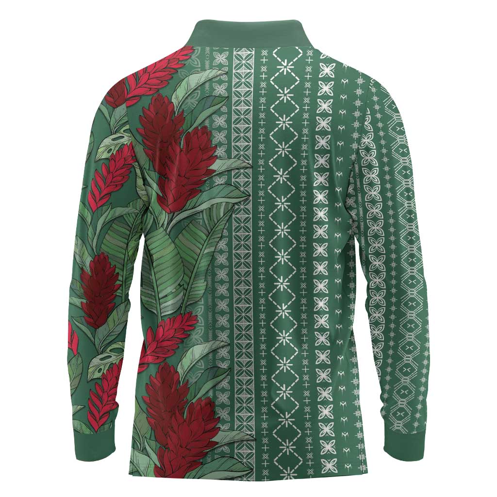Women's Day Samoa Malu Tattoo Inspired Mix Teuila Long Sleeve Polo Shirt Sage Green