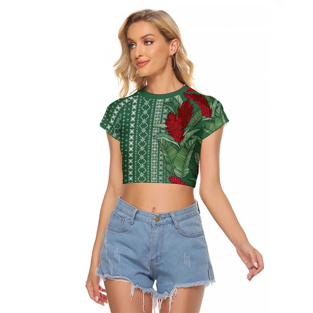 Women's Day Samoa Malu Tattoo Inspired Mix Teuila Raglan Cropped T Shirt Sage Green