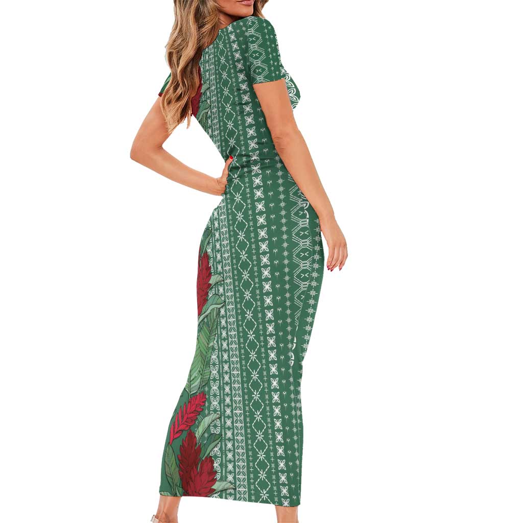 Women's Day Samoa Malu Tattoo Inspired Mix Teuila Short Sleeve Bodycon Dress Sage Green