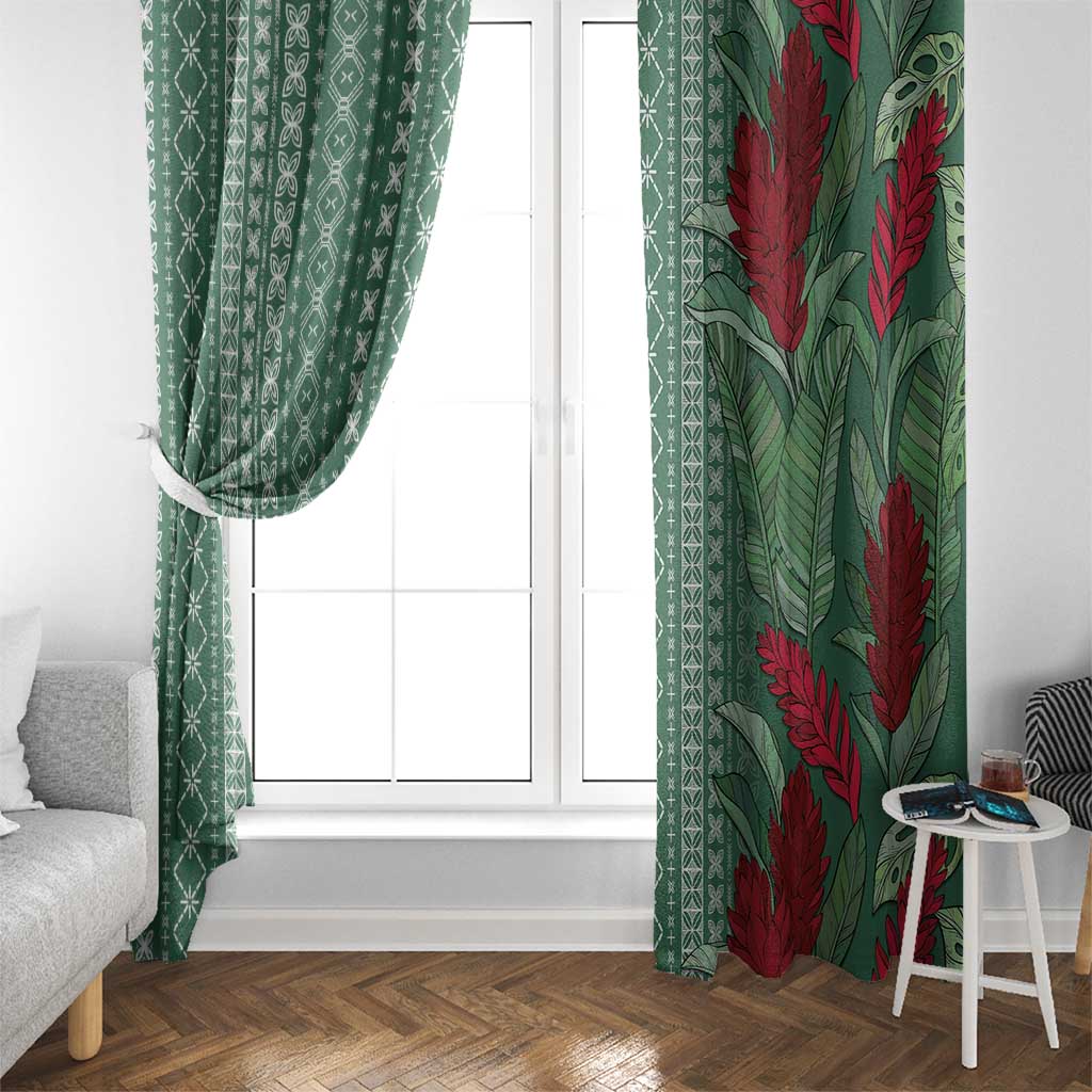 Women's Day Samoa Malu Tattoo Inspired Mix Teuila Window Curtain Sage Green