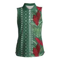 Women's Day Samoa Malu Tattoo Inspired Mix Teuila Women Sleeveless Polo Shirt Sage Green LT7 Female Sage Green - Polynesian Pride