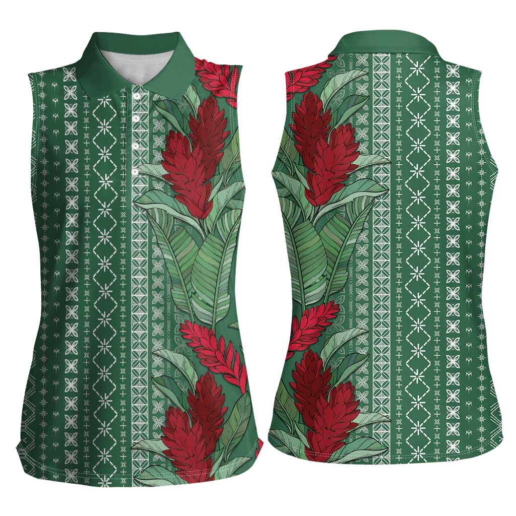 Women's Day Samoa Malu Tattoo Inspired Mix Teuila Women Sleeveless Polo Shirt Sage Green LT7 - Polynesian Pride