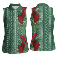 Women's Day Samoa Malu Tattoo Inspired Mix Teuila Women Sleeveless Polo Shirt Sage Green LT7 - Polynesian Pride