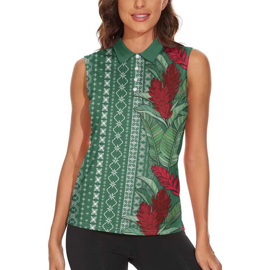Women's Day Samoa Malu Tattoo Inspired Mix Teuila Women Sleeveless Polo Shirt Sage Green LT7 - Polynesian Pride