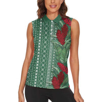 Women's Day Samoa Malu Tattoo Inspired Mix Teuila Women Sleeveless Polo Shirt Sage Green LT7 - Polynesian Pride