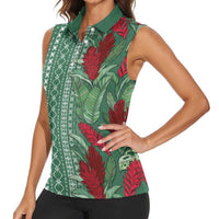 Women's Day Samoa Malu Tattoo Inspired Mix Teuila Women Sleeveless Polo Shirt Sage Green LT7 - Polynesian Pride