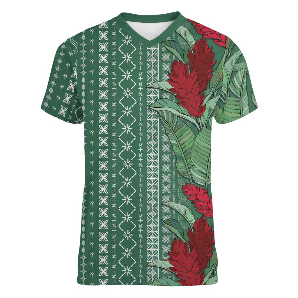 Women's Day Samoa Malu Tattoo Inspired Mix Teuila Women V-Neck T-Shirt Sage Green LT7 Female Sage Green - Polynesian Pride