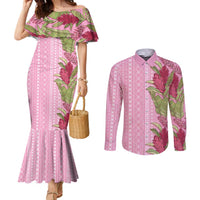 Women's Day Samoa Malu Tattoo Inspired Mix Teuila Couples Matching Mermaid Dress and Long Sleeve Button Shirt Rose Pink LT7 Rose Pink - Polynesian Pride