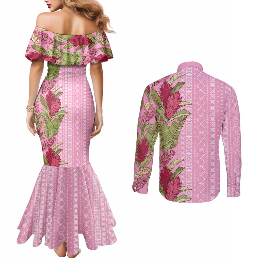 Women's Day Samoa Malu Tattoo Inspired Mix Teuila Couples Matching Mermaid Dress and Long Sleeve Button Shirt Rose Pink LT7 - Polynesian Pride