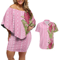 Women's Day Samoa Malu Tattoo Inspired Mix Teuila Couples Matching Off Shoulder Short Dress and Hawaiian Shirt Rose Pink LT7 Rose Pink - Polynesian Pride