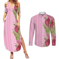 Women's Day Samoa Malu Tattoo Inspired Mix Teuila Couples Matching Summer Maxi Dress and Long Sleeve Button Shirt Rose Pink LT7 Rose Pink - Polynesian Pride