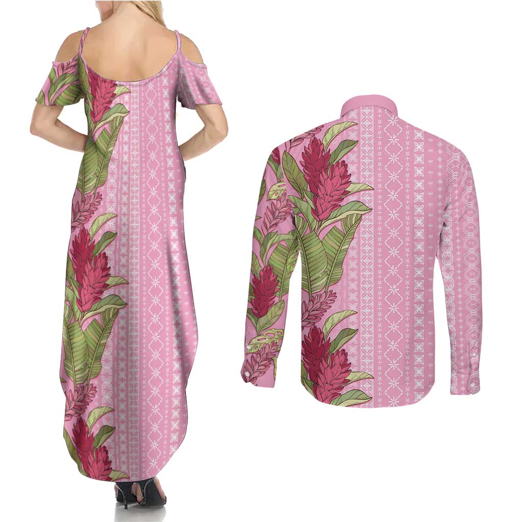 Women's Day Samoa Malu Tattoo Inspired Mix Teuila Couples Matching Summer Maxi Dress and Long Sleeve Button Shirt Rose Pink LT7 - Polynesian Pride