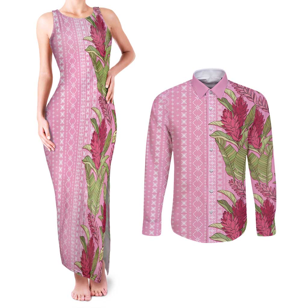 Women's Day Samoa Malu Tattoo Inspired Mix Teuila Couples Matching Tank Maxi Dress and Long Sleeve Button Shirt Rose Pink LT7 Rose Pink - Polynesian Pride