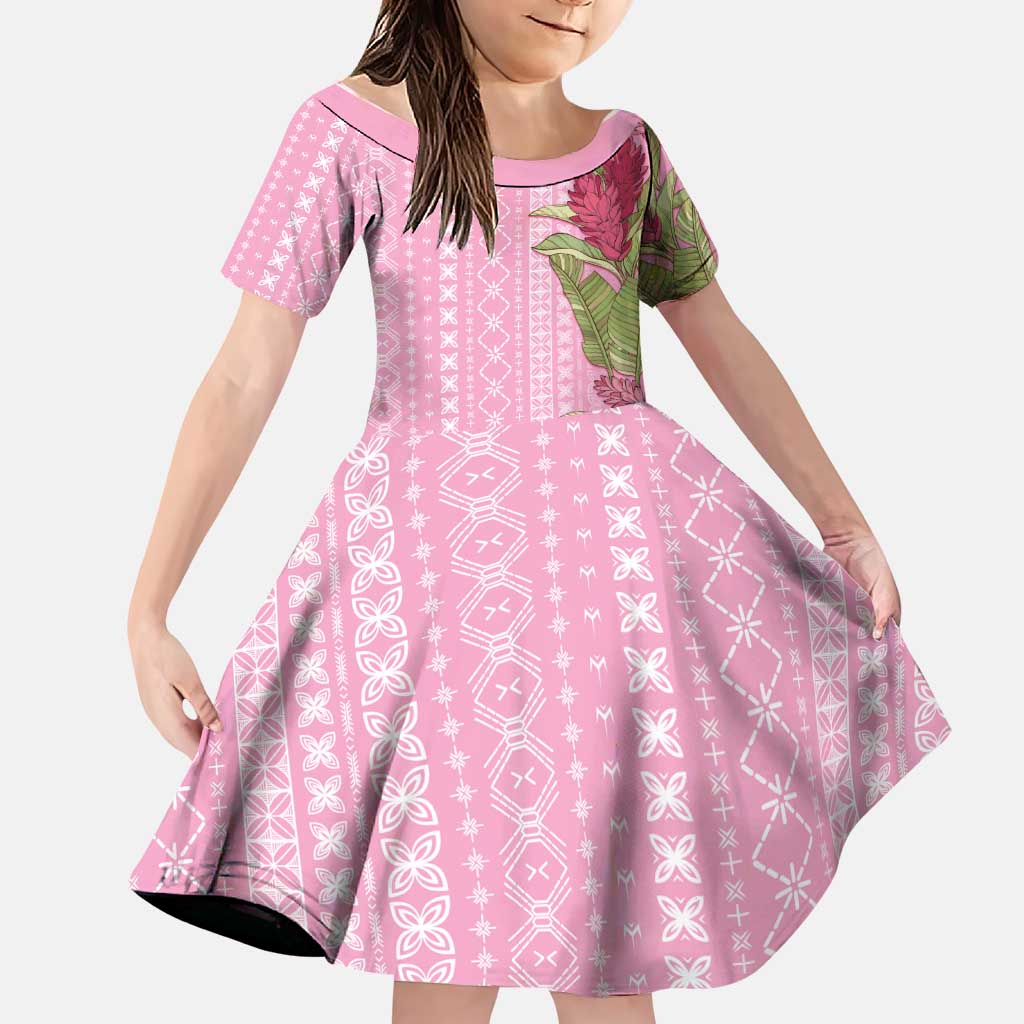 Women's Day Samoa Malu Tattoo Inspired Mix Teuila Family Matching Long Sleeve Bodycon Dress and Hawaiian Shirt Rose Pink LT7 Daughter's Dress Rose Pink - Polynesian Pride