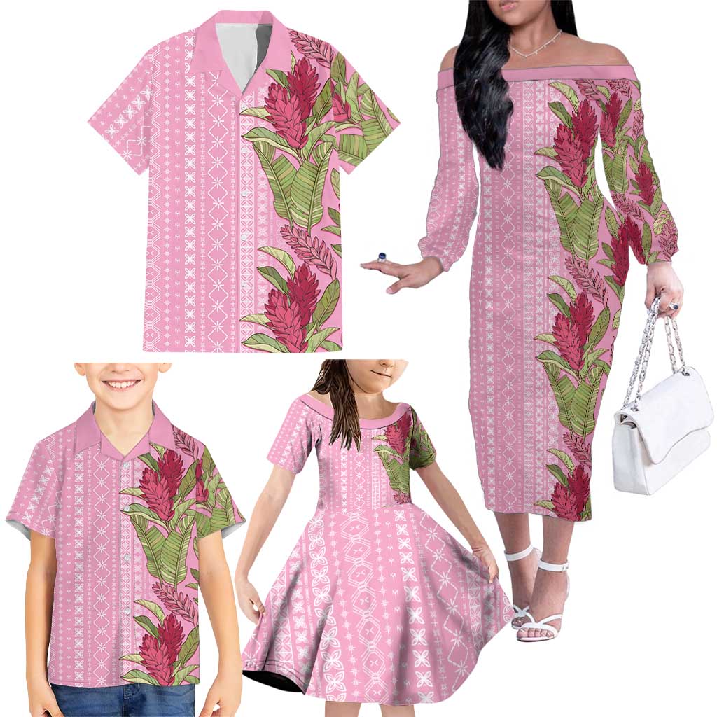 Women's Day Samoa Malu Tattoo Inspired Mix Teuila Family Matching Off The Shoulder Long Sleeve Dress and Hawaiian Shirt Rose Pink LT7 - Polynesian Pride