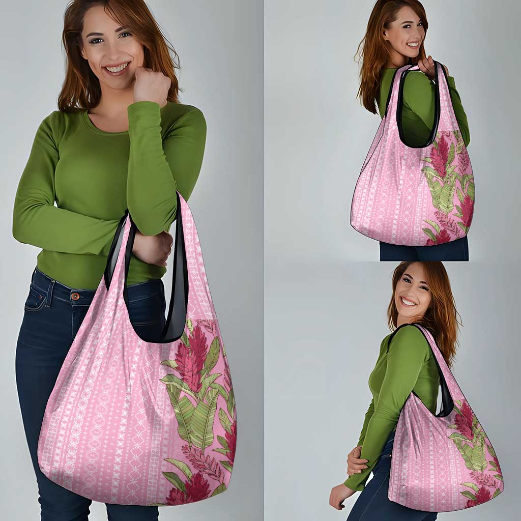 Women's Day Samoa Malu Tattoo Inspired Mix Teuila Grocery Bag Rose Pink