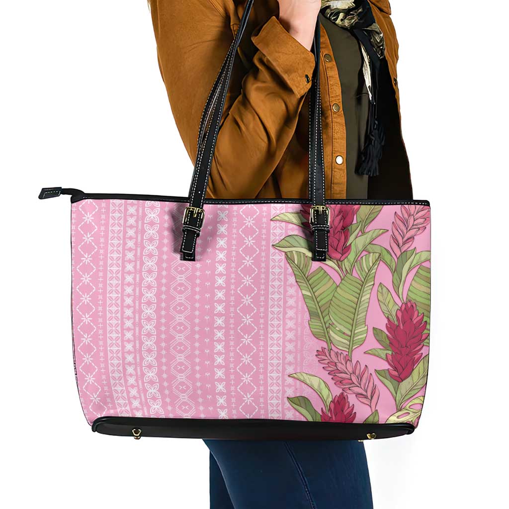 Women's Day Samoa Malu Tattoo Inspired Mix Teuila Leather Tote Bag Rose Pink