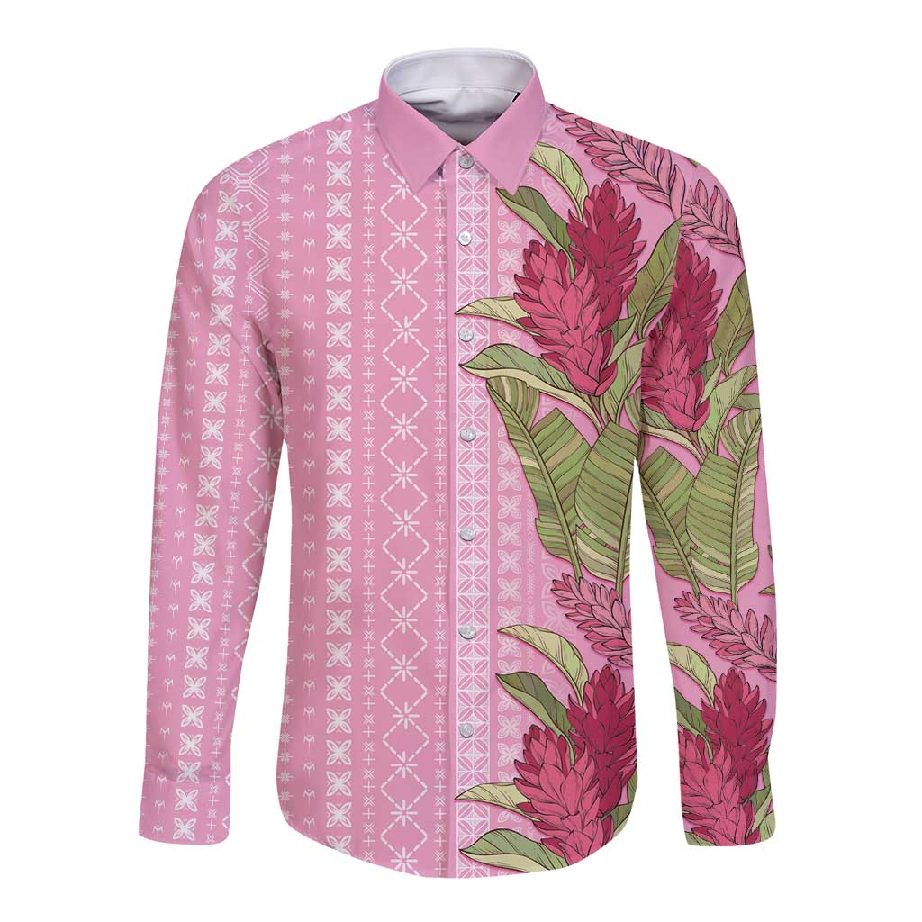 Women's Day Samoa Malu Tattoo Inspired Mix Teuila Long Sleeve Button Shirt Rose Pink LT7 Unisex Rose Pink - Polynesian Pride