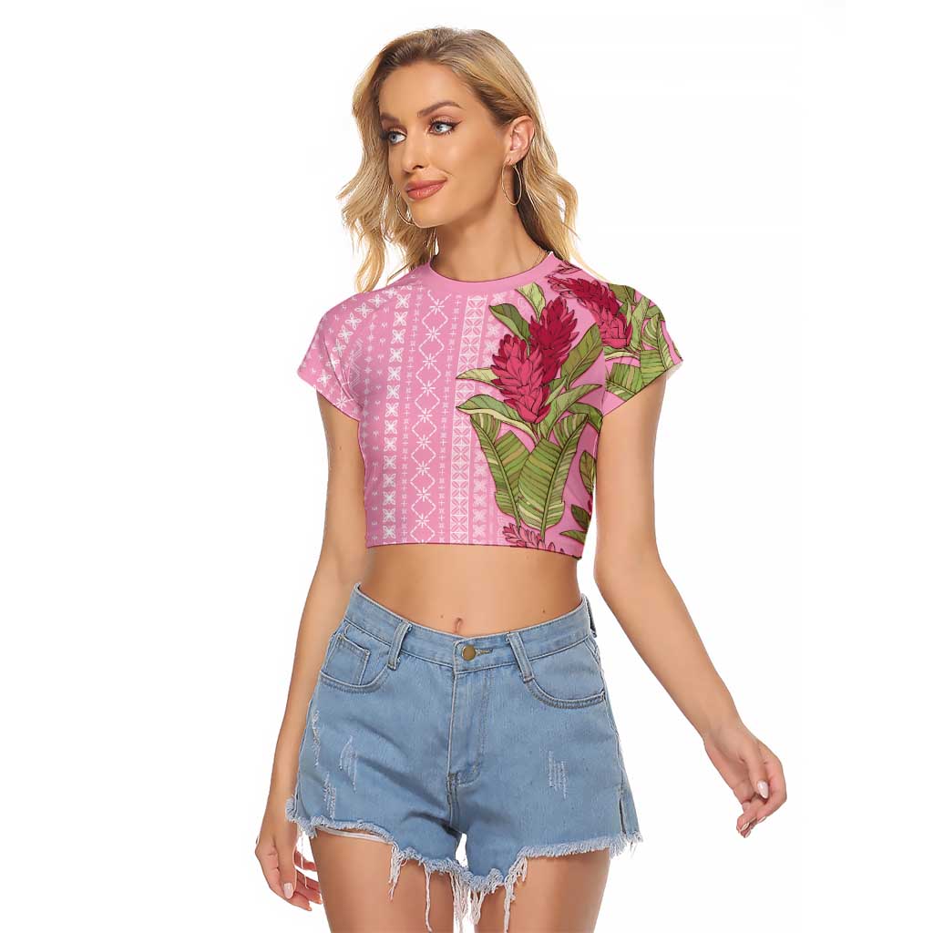 Women's Day Samoa Malu Tattoo Inspired Mix Teuila Raglan Cropped T Shirt Rose Pink LT7 Female Rose Pink - Polynesian Pride