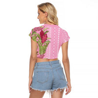 Women's Day Samoa Malu Tattoo Inspired Mix Teuila Raglan Cropped T Shirt Rose Pink LT7 - Polynesian Pride
