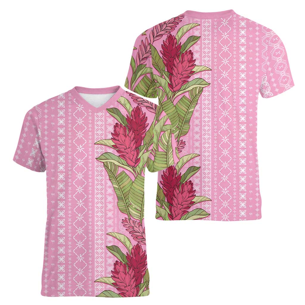 Women's Day Samoa Malu Tattoo Inspired Mix Teuila Women V-Neck T-Shirt Rose Pink LT7 - Polynesian Pride
