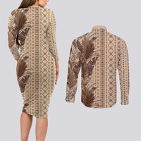 Women's Day Samoa Malu Tattoo Inspired Mix Teuila Couples Matching Long Sleeve Bodycon Dress and Long Sleeve Button Shirt Vintage Tapa LT7 - Polynesian Pride