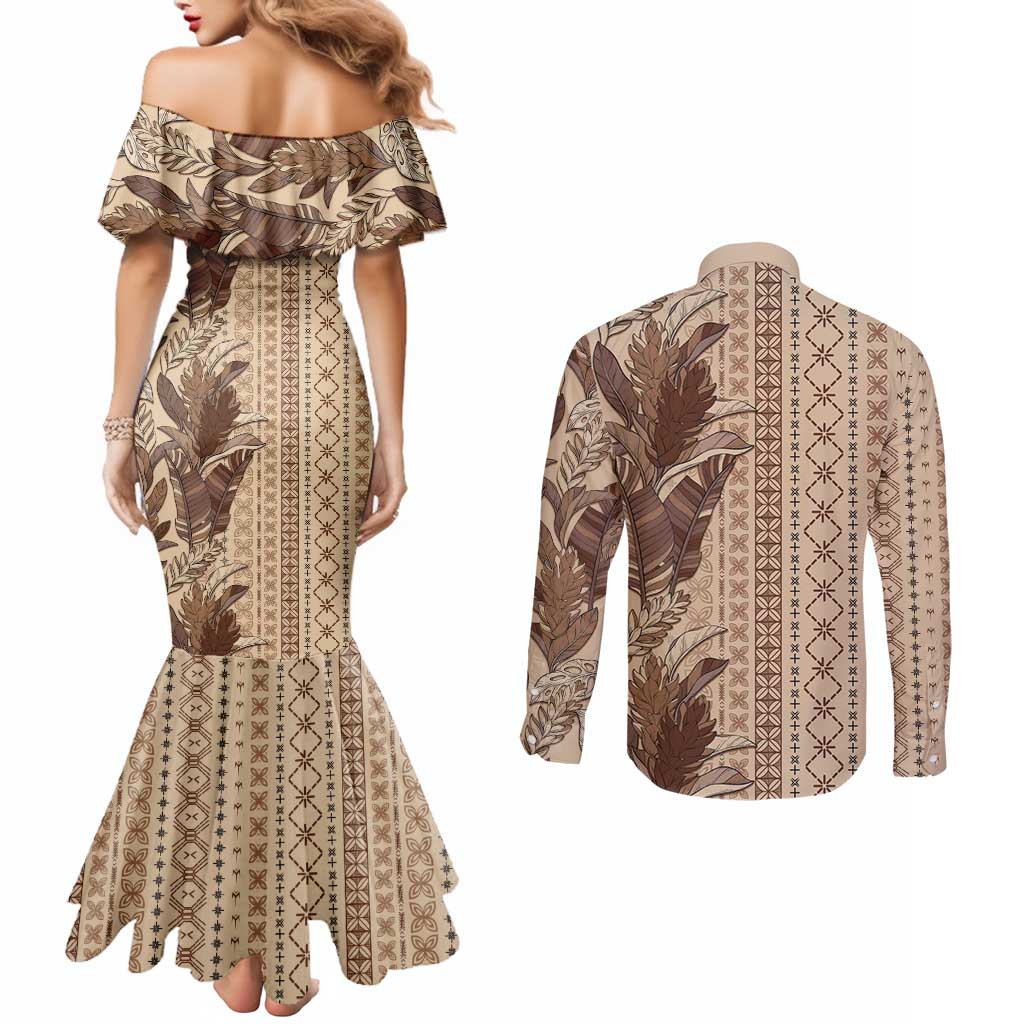 Women's Day Samoa Malu Tattoo Inspired Mix Teuila Couples Matching Mermaid Dress and Long Sleeve Button Shirt Vintage Tapa LT7 - Polynesian Pride