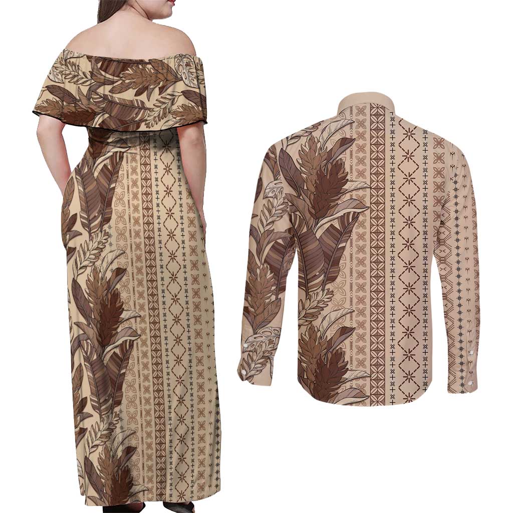 Women's Day Samoa Malu Tattoo Inspired Mix Teuila Couples Matching Off Shoulder Maxi Dress and Long Sleeve Button Shirt Vintage Tapa LT7 - Polynesian Pride