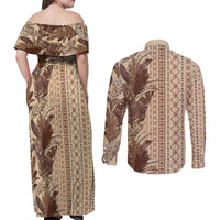Women's Day Samoa Malu Tattoo Inspired Mix Teuila Couples Matching Off Shoulder Maxi Dress and Long Sleeve Button Shirt Vintage Tapa LT7 - Polynesian Pride
