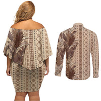 Women's Day Samoa Malu Tattoo Inspired Mix Teuila Couples Matching Off Shoulder Short Dress and Long Sleeve Button Shirt Vintage Tapa LT7 - Polynesian Pride
