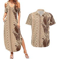 Women's Day Samoa Malu Tattoo Inspired Mix Teuila Couples Matching Summer Maxi Dress and Hawaiian Shirt Vintage Tapa LT7 Beige - Polynesian Pride