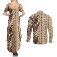Women's Day Samoa Malu Tattoo Inspired Mix Teuila Couples Matching Summer Maxi Dress and Long Sleeve Button Shirt Vintage Tapa LT7 - Polynesian Pride