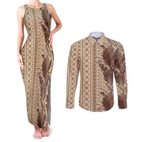 Women's Day Samoa Malu Tattoo Inspired Mix Teuila Couples Matching Tank Maxi Dress and Long Sleeve Button Shirt Vintage Tapa LT7 Beige - Polynesian Pride