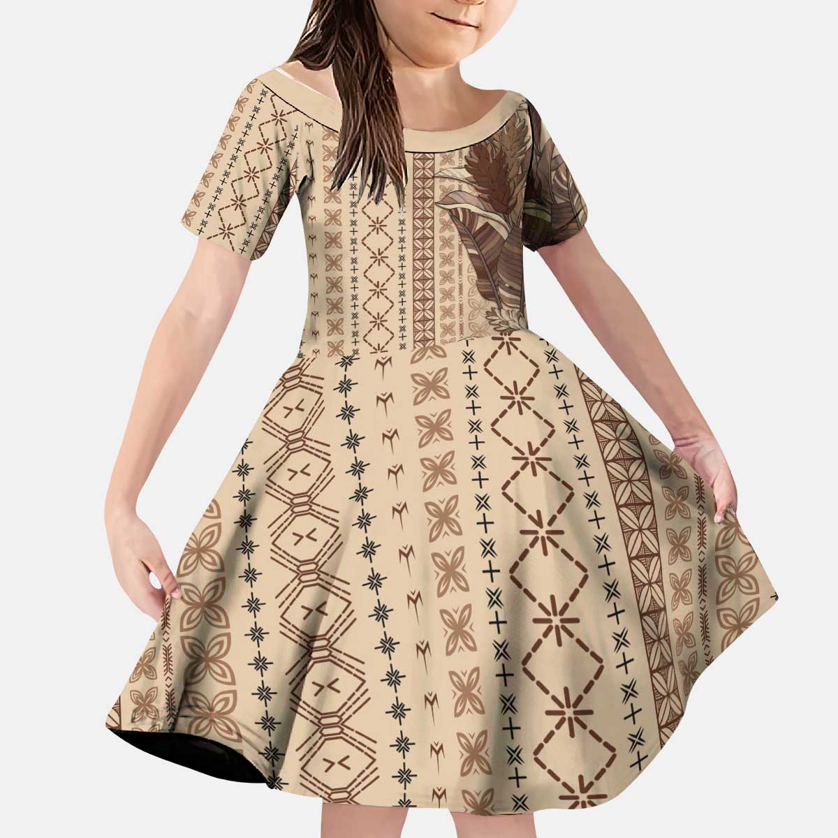 Women's Day Samoa Malu Tattoo Inspired Mix Teuila Kid Short Sleeve Dress Vintage Tapa