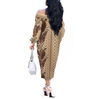 Women's Day Samoa Malu Tattoo Inspired Mix Teuila Off The Shoulder Long Sleeve Dress Vintage Tapa LT7 - Polynesian Pride