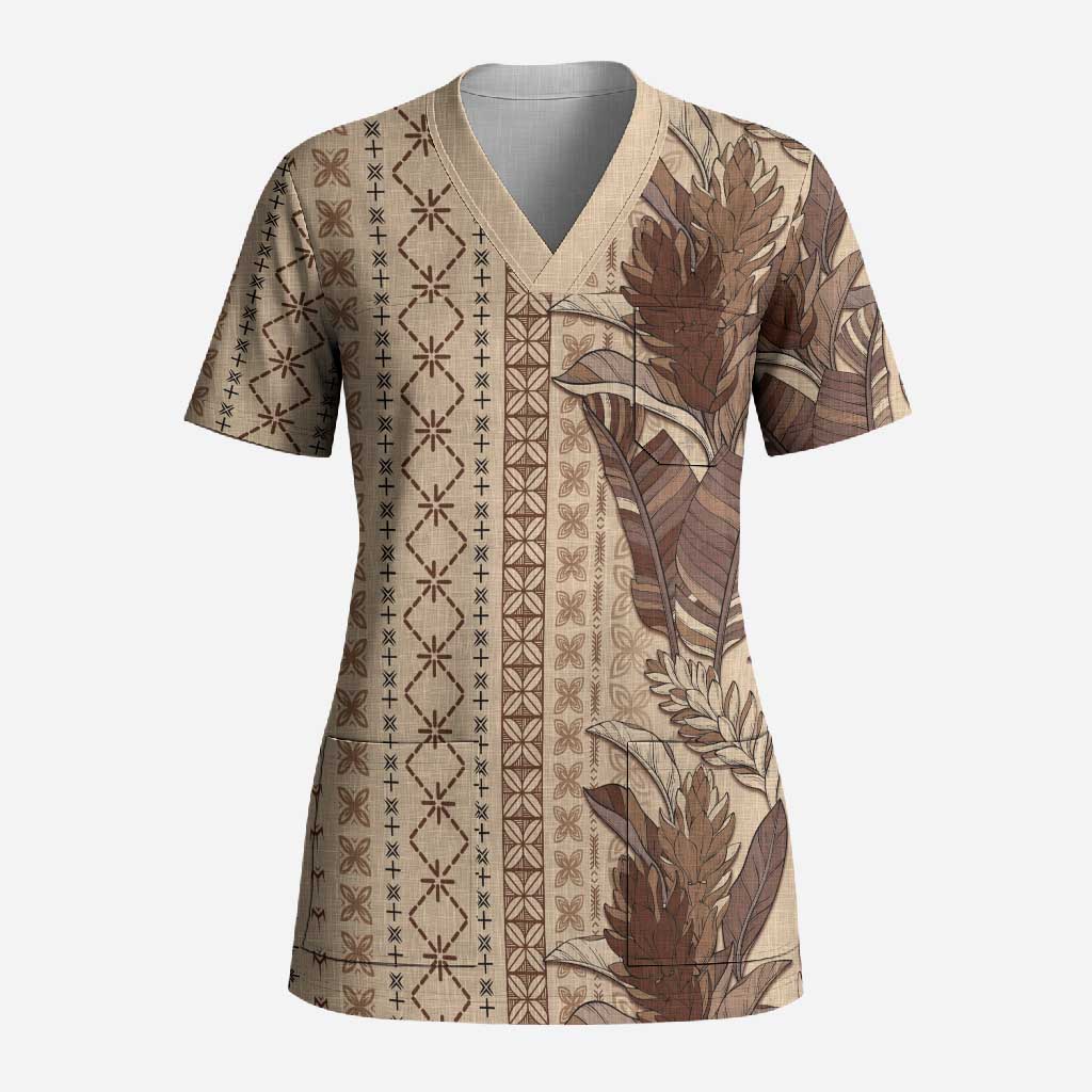 Women's Day Samoa Malu Tattoo Inspired Mix Teuila Scrub Top Vintage Tapa LT7 Adult Beige - Polynesian Pride
