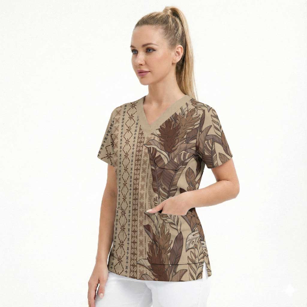 Women's Day Samoa Malu Tattoo Inspired Mix Teuila Scrub Top Vintage Tapa LT7 - Polynesian Pride
