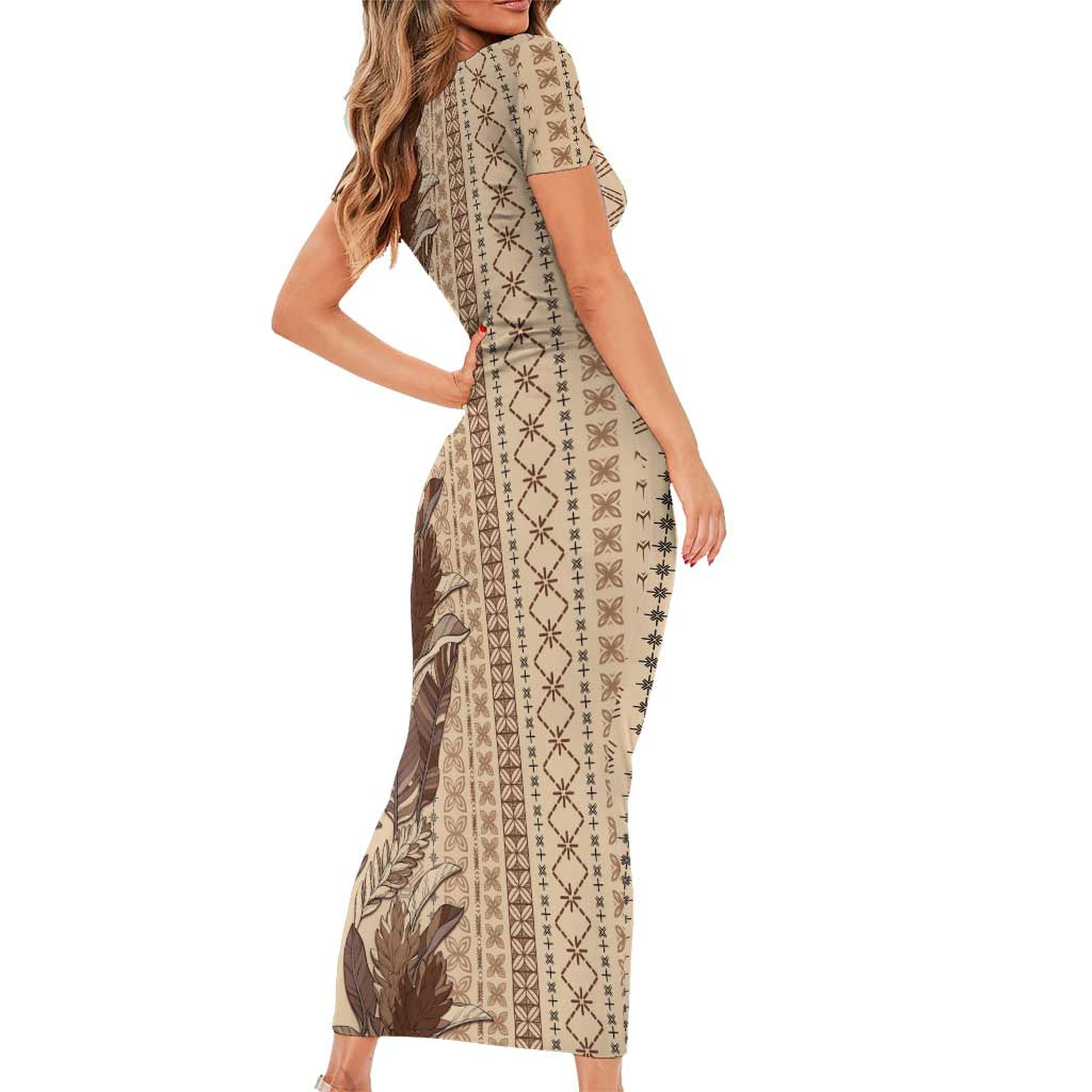 Women's Day Samoa Malu Tattoo Inspired Mix Teuila Short Sleeve Bodycon Dress Vintage Tapa LT7 - Polynesian Pride